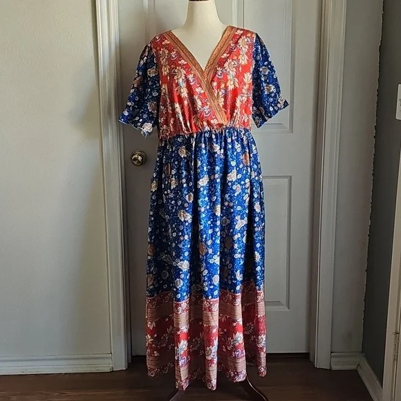 SHEIN Red and Blue Floral Dress - Picture 2 of 8